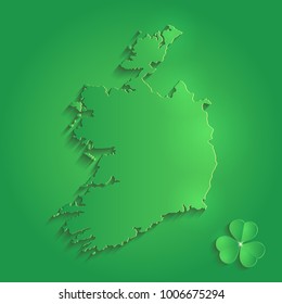 Ireland map green  St. Patrick Day shamrock 3D vector