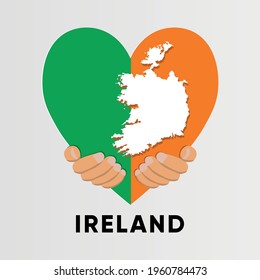Ireland Map in heart shape hold by hands vector illustration design