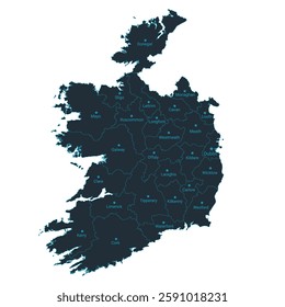 Ireland map high detailed with administrative divide by state, capital cities names, outline simplicity style. Vector illustration EPS10.