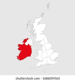Mapa de Irlanda resaltado rojo en el mapa político del reino unido. Fondo gris claro. Perfecto para conceptos empresariales, fondos, fondo, gráfico, etiqueta, pegatina, banner y fondos de pantalla.