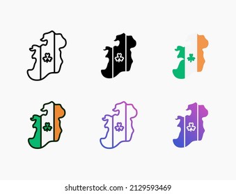 Ireland map icon set with line, outline, flat, filled, glyph, color, gradient. Editable stroke and pixel perfect. Can be used for digital product, presentation, print design and more.