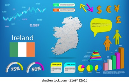 ireland map info graphics - charts, symbols, elements and icons collection. Detailed ireland map with High quality business infographic elements.