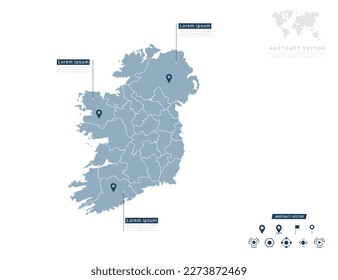 Ireland map of infographic blue Navigator pin location checking communication information plan position.