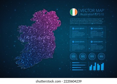 Ireland map infographics template for diagram, graph, presentation and chart with abstract geometric mesh polygonal light concept on blue background. Vector Illustration EPS10.