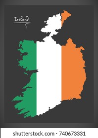 Ireland map with Irish national flag illustration