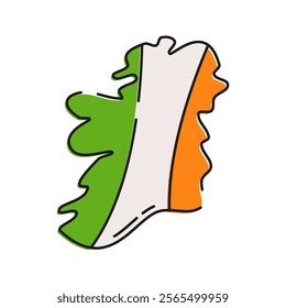 Ireland Map with The Irish tricolor flag green Illustration, white Illustration, orange on a pole Illustration, representing Irish heritage.