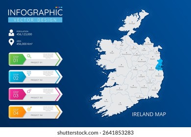 Ireland map with location pointer marks. High detailed country map with division, cities and capital infographic template. Vector illustration EPS10