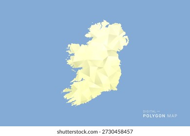 Ireland Map in low poly polygon vector style, geometric shape illustration with soft yellow tones on blue background, clean silhouette for infographic.