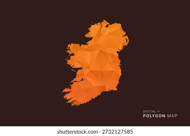 Ireland Map - low poly polygon vector, geometric triangulated silhouette in orange and dark brown tones, clean modern infographic style, isolated background.