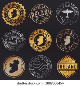 Ireland Map Metal Stamps. Gold Made In Product Seal. National Logo Icon. Symbol Design Insignia Country.