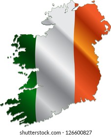 Ireland map with the national flag on it