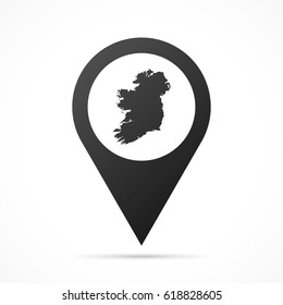 Ireland Map on location pin. Map pointer isolated on a white background.
Conceptual vector illustration.
