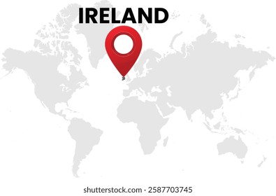 Ireland map on transparent background. Ireland map with country highlighted with location symbol. Vector illustration of Ireland map with pin location.