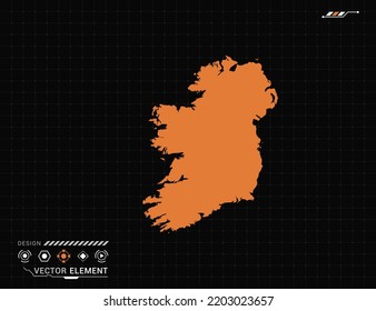 Ireland map of orange digital frame HUD, GUI, UI interface technology radar vector.