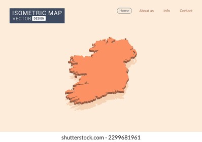 Ireland map orange with isometric vector.