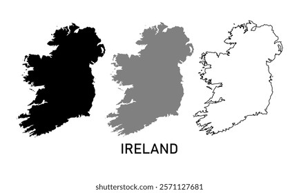 Ireland map in outline style, black color , gray color	