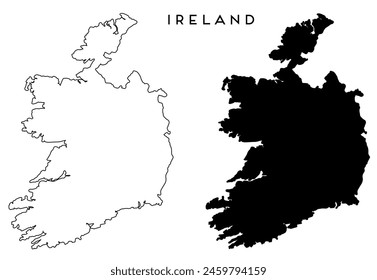 Ireland map outlined and black vector set