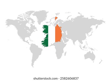 Ireland map overlaid on a world map, symbolizing its global presence and significance