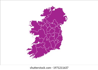 Ireland Map pink Color on White Backgound