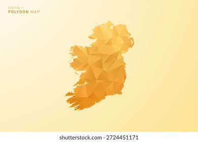 Mapa de Irlanda - Ilustración vectorial de estilo polígono en diseño geométrico de bajo poli amarillo y naranja, silueta minimalista moderna, aislada para infografía.