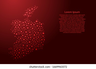 Ireland map from red and glowing space stars abstract concept geometric shape. Vector illustration.