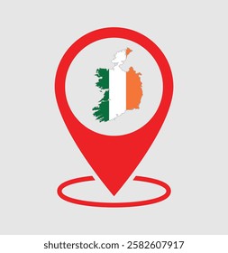 Ireland map with a red location pin icon, featuring the map of Ireland in an isolated design. Perfect for business, travel, and location-based projects