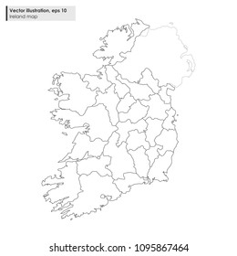 ireland map with regions vector line illustration on white background