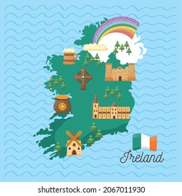 ireland map and set icons