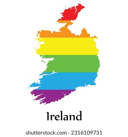 Ireland map shape fill rainbow color isolated on white background. Design concept country accept pride LGBT.