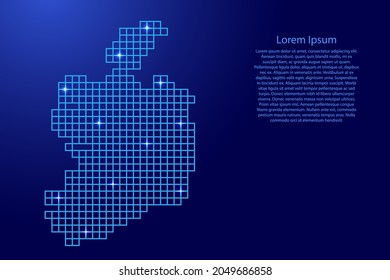 Ireland map silhouette from blue mosaic structure squares and glowing stars. Vector illustration.