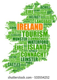 Ireland map silhouette tag cloud vector illustration