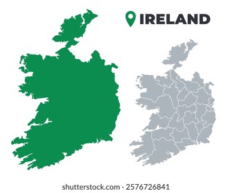 Ireland map simple flat outline vector set
