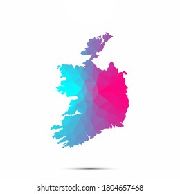 Ireland map triangle low poly geometric polygonal abstract style. Ireland abstract map. Cyan pink gradient abstract tessellation modern design background low poly. Vector illustration