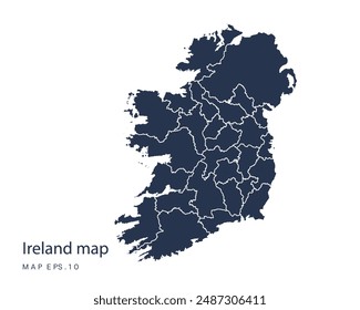 Ireland map vector, Abstract design vector illustration Eps 10. Navy color.High Detailed on white background.