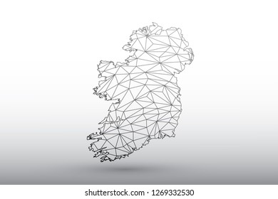 Ireland map vector of black color geometric connected lines using triangles on light background illustration meaning strong network