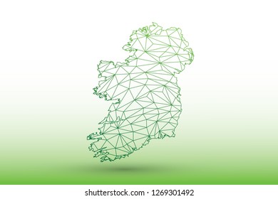 Ireland map vector of green color geometric connected lines using triangles on light background illustration meaning strong network