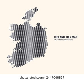 Ireland Map Vector Hexagonal Halftone Pattern Isolate On Light Background. Hex Texture in the Form of a Map of Ireland. Modern Technological Contour Map of Ireland for Design or Business Projects