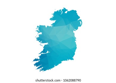 Ireland map vector illustration in polygonal style,Low poly design on white background