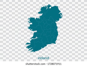 ireland map vector, isolated teal color on transparent background