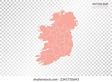 Ireland map vector orange color on transparent background.