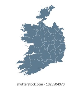 Ireland Map - Vector Solid Contour and State Regions