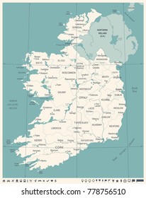 Ireland Map -Vintage High Detailed Vector Illustration