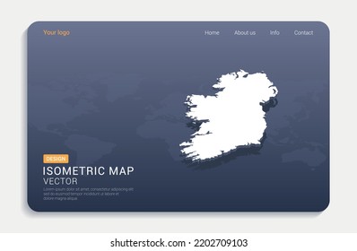 Ireland map white on blue background with isometric vector.