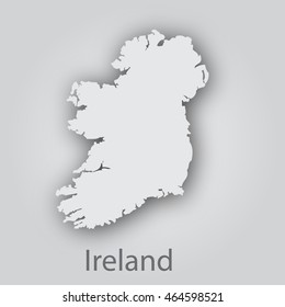 Ireland map with white paper silhouette with shadows on white isolated background.Vector Illustration EPS10.