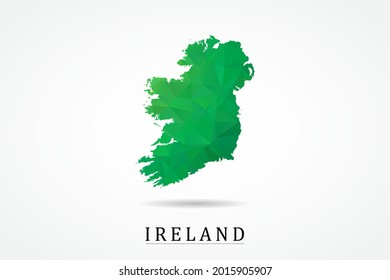 Ireland Map - World Map International vector template, low polygon style with green color isolated on white background - Vector illustration eps 10