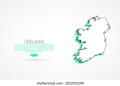 Mapa de Irlanda - Mapa mundial Plantilla vectorial internacional con estilo de esbozo gráfico verde y contorno aislado en fondo blanco - Ilustración vectorial 10