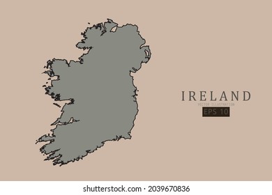 Ireland Map - World Map International Vektorvorlage mit altem klassischem Stil und grauer Farbe auf Karte einzeln auf braunem Hintergrund - Vektorgrafik eps10 