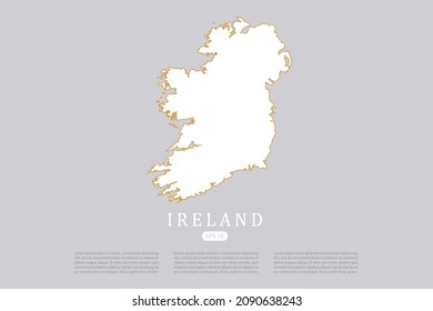 Ireland Map - World Map International vector template with white color and thin gold outline graphic sketch style isolated on grey background for design - Vector illustration eps 10