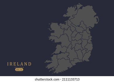 Ireland Map - World Map International vector template with High detailed including grey and black outline color isolated on black background - Vector illustration eps 10