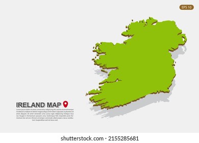 Mapa de Irlanda - Mapa mundial Modelo vectorial internacional con estilo isométrico que incluye sombra, color verde y marrón aislado en fondo blanco para el diseño - Ilustración vectorial eps 10